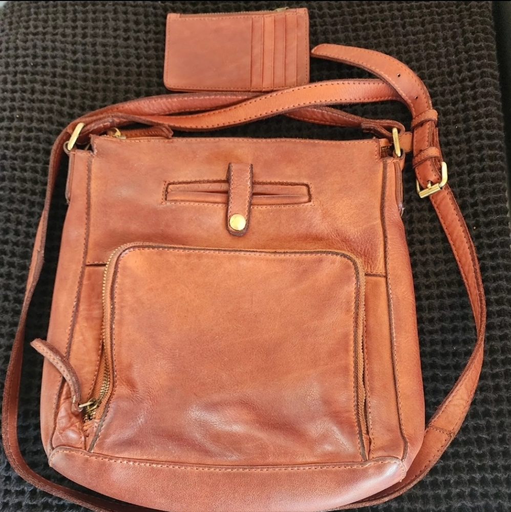Marta Ponti Portugal Natural Brown Leather Crossbody Messenger Bag Purse Bonus!